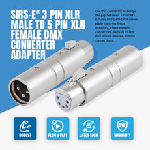 Load image into Gallery viewer, SIRS-E 3 Pin XLR Male to 5 Pin XLR Female DMX Converter Adapter 70030 for ENTTEC Interfaces, Controllers and Cables (Pack of 5)
