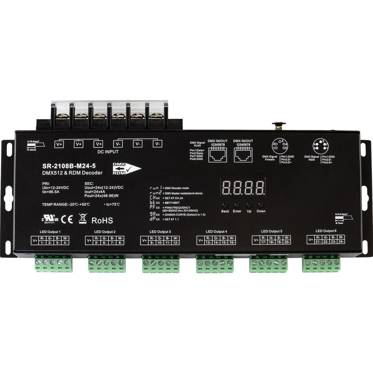 SIRS-E LED DMX RDM Decoder 24 Channel RGB & RGBW Controller 4A/CH