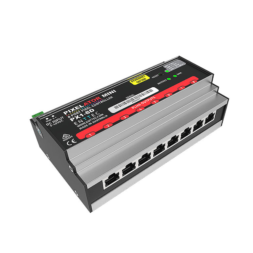 Enttec Pixelator Mini PX1-8D 71066, DIN-Rail Ethernet to Pixel Link Driver