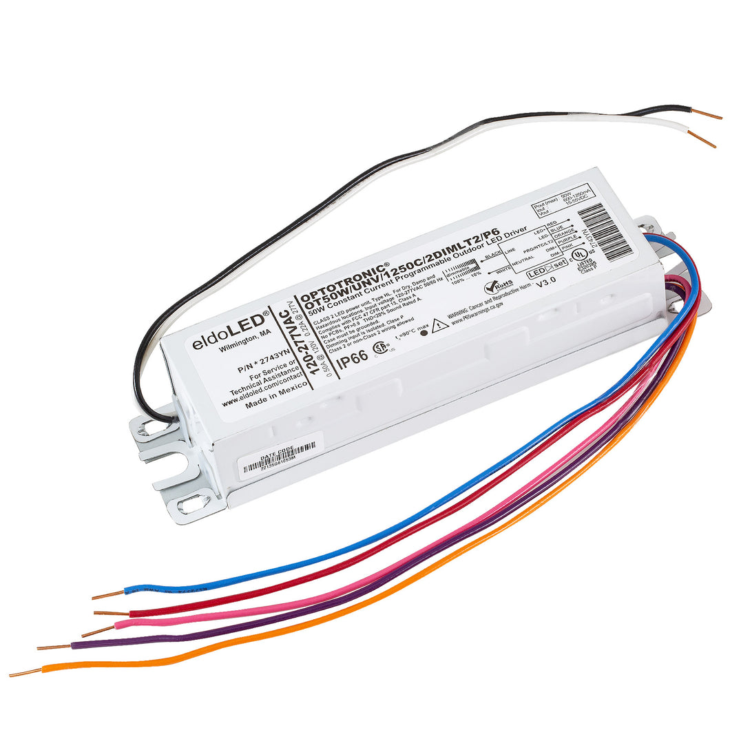 eldoLED *2743YN OPTOTRONIC 50W Constant Current 0-10V Dimmable LED Driver, Programmable Outdoor OT50W/UNV/1250C/2DIMLT2/P6 (Osram 79371)