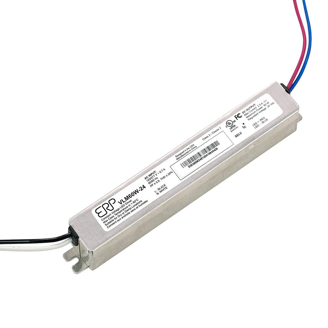 ERP VLM60W-24 Constant Voltage DC Power Compact LED Driver 24V 2.5A 60W UL Class 2 for LED Lights and Lighting