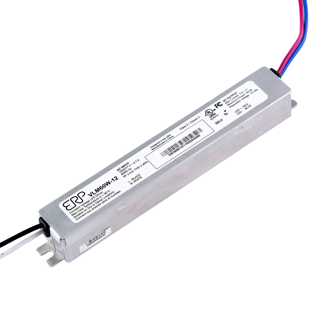 ERP VLM60W-12 Constant Voltage DC Power Compact LED Driver 12V 5A 60W UL Class 2 for LED Lights and Lighting