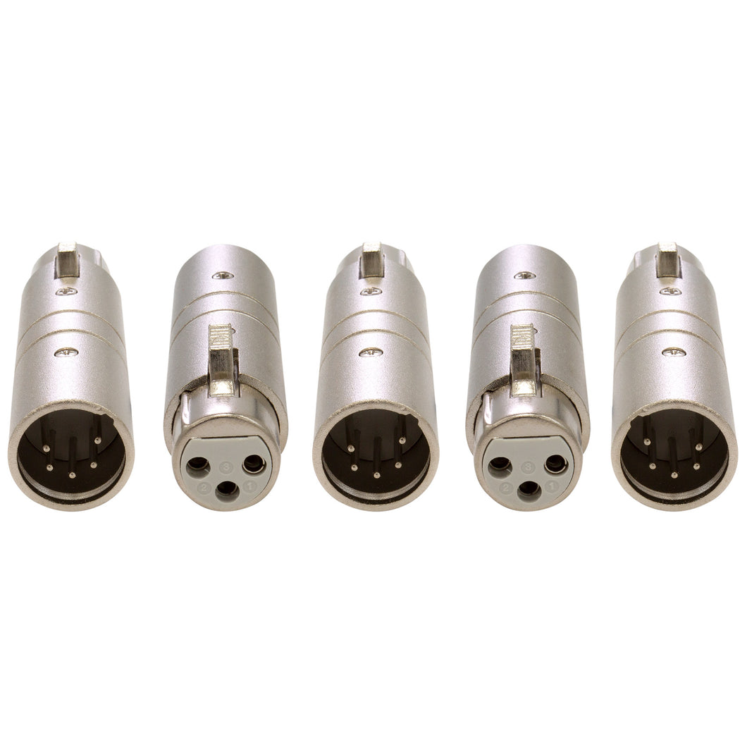 SIRS-E 3 Pin XLR Female to 5 Pin XLR Male DMX Converter Adapter 70029 for ENTTEC Interfaces, Controllers and Cables (Pack of 5)