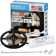 Load image into Gallery viewer, SIRS-E Made in USA, White LED Strip Lights Kit, Professional Grade StripFlexLED Tape Light UL Listed 12V 60 LEDs/m and 60 Watt Dimmable LED Driver
