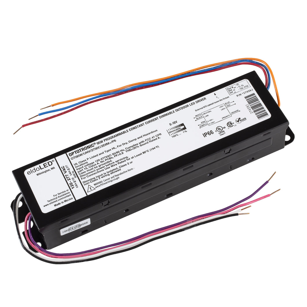 eldoLED *2743XJ OPTOTRONIC 95W Constant Current 0-10V Dimmable LED Driver, Programmable Outdoor OTi95W/UNV/2750C/2DIM+/P6 (Osram 57509)