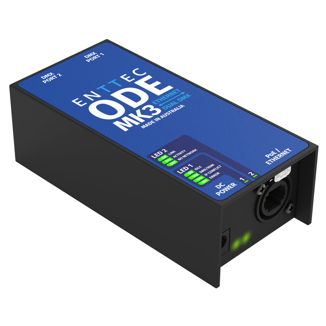Enttec POE ODE Mk3 70407, 2 Universe Dual DMX / RDM Ethernet Converter Interface