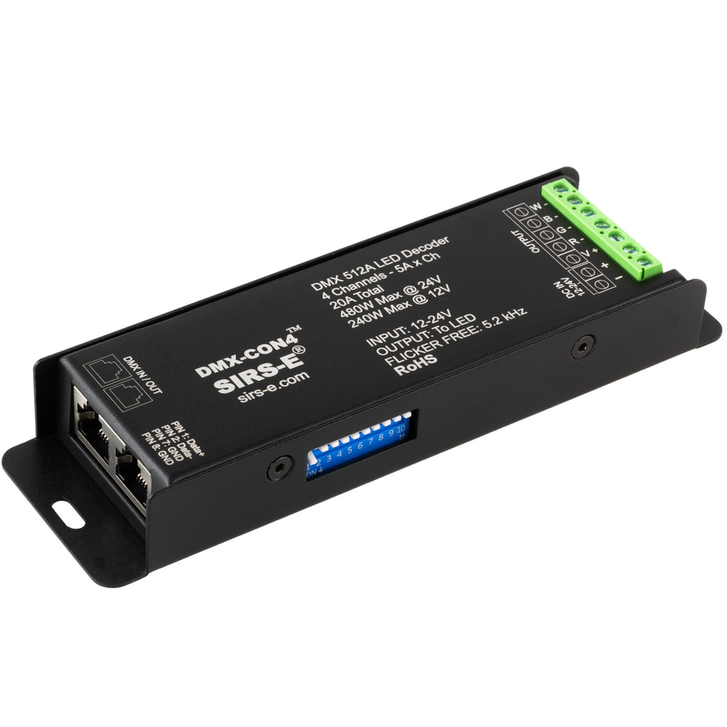 SIRS-E DMX-CON4 LED DMX Decoder 4 Channel RGB & RGBW Controller 5A/CH, 12-24V DC, 240-480W