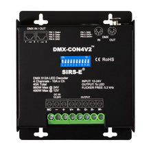 Load image into Gallery viewer, SIRS-E DMX-CON4V2 LED DMX Decoder 4 Channel RGB &amp; RGBW Controller 10A/CH, 12-24V DC, 480-960W
