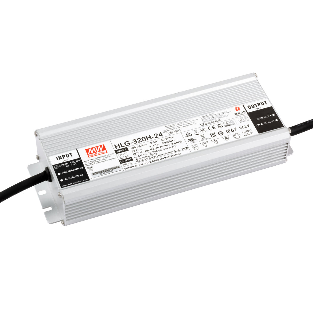 Mean Well HLG-320H-24 320W 24V DC Switching Power Supply / LED Driver - Dual Mode CV + CC Output