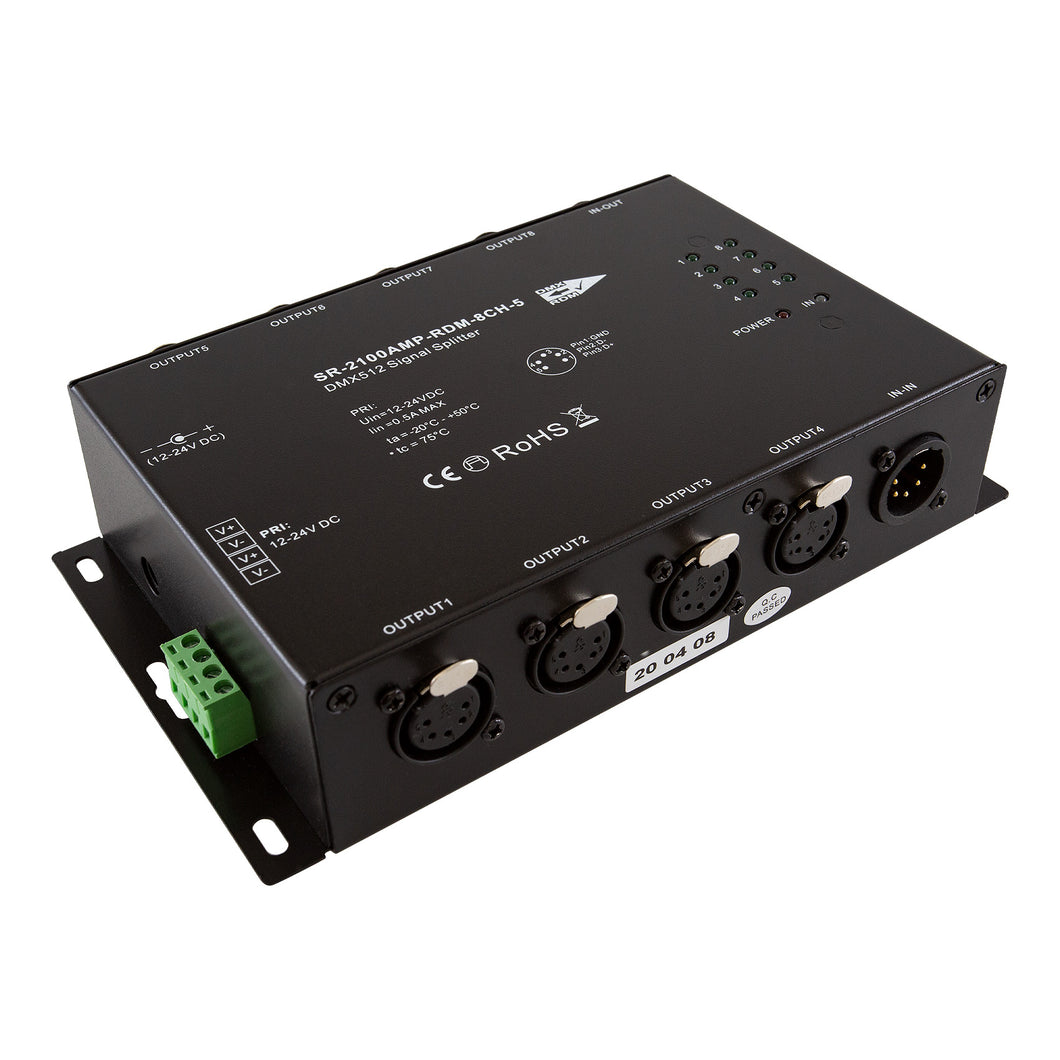 SIRS-E 8-Way RDM Enabled Signal DMX Splitter, 5 Pin XLR. SR-2100AMP-RDM-8CH-5
