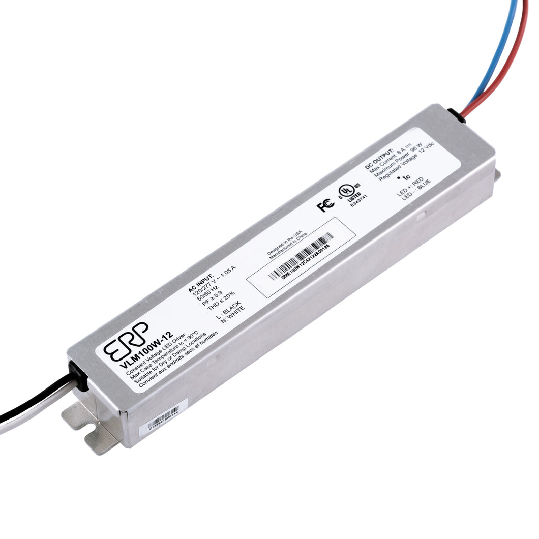 ERP VLM100W-12 Constant Voltage DC Power Compact LED Driver 12V 8A 96W UL Class P for LED Lights and Lighting