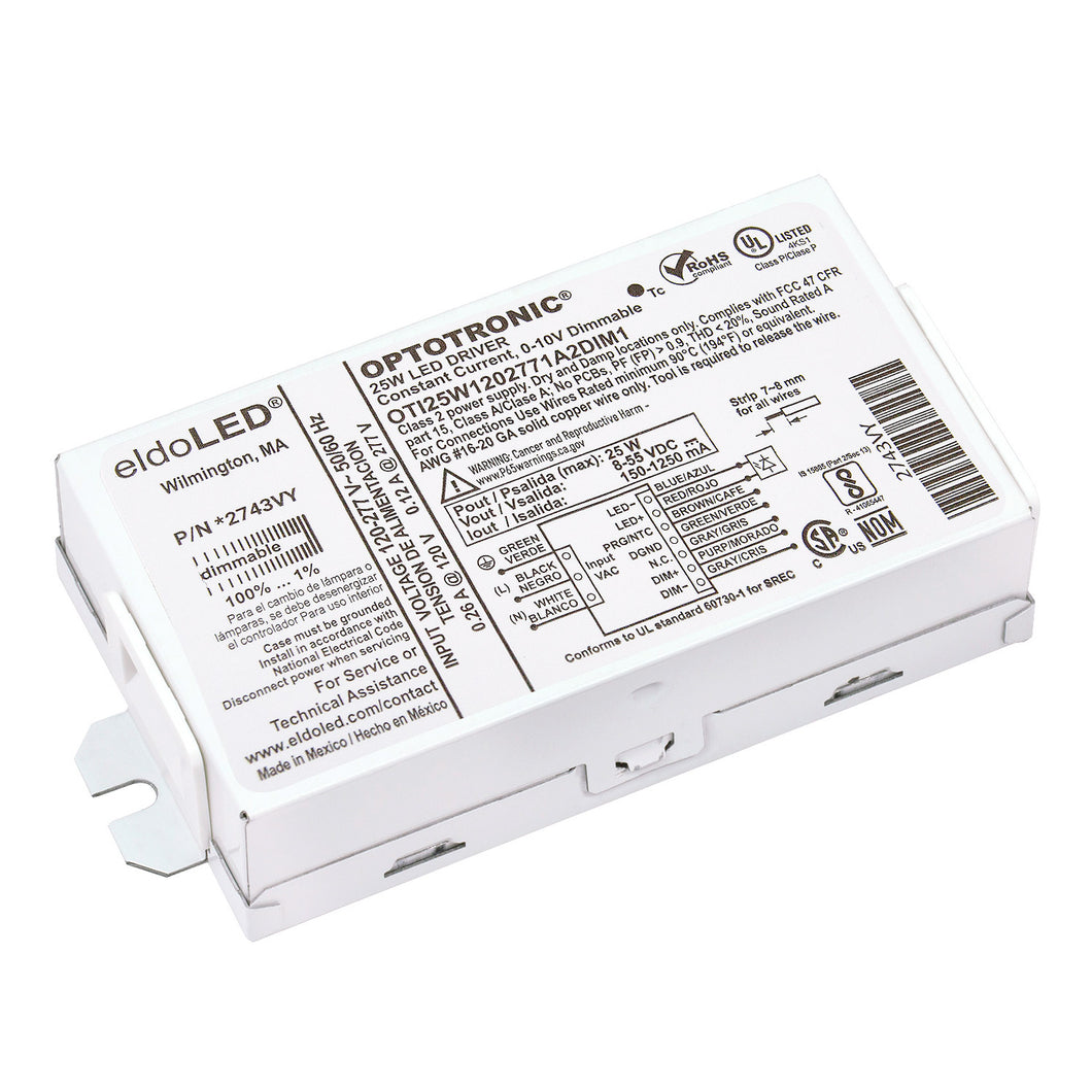 eldoLED *2743VY OPTOTRONIC 25W Constant Current 0-10V Dimmable LED Driver, Programmable Compact OTi25W/120-277/1A2 DIM1 (Osram 57347)