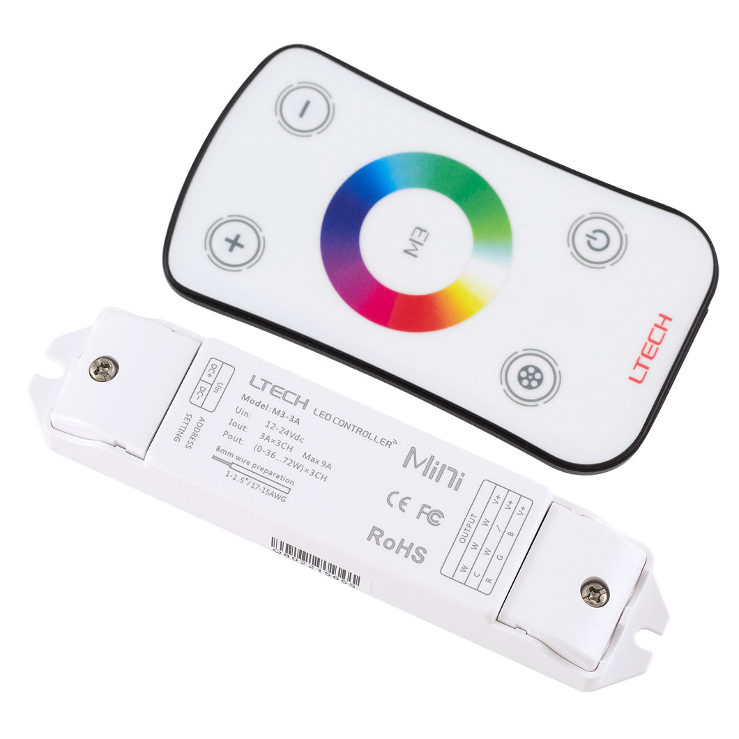 LTech M3+M3-3A LED RF 3 Channel RGB Wireless Remote & Controller Set with Color Wheel