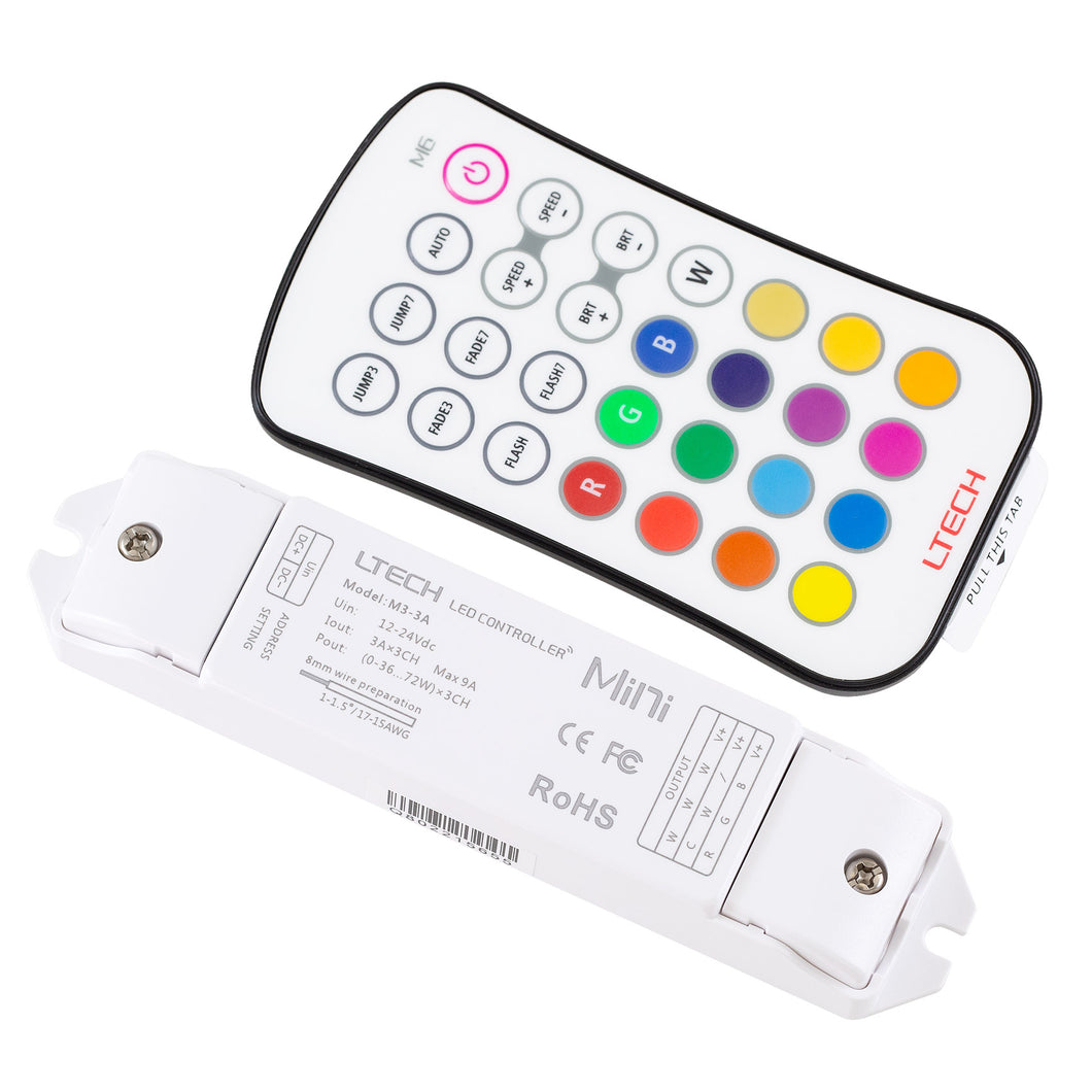 LTech M6+M3-3A LED RF 3 Channel RGB Wireless Remote & Controller Set with Button Presets 3x3A