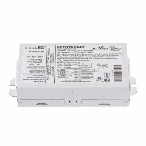 eldoLED *2743W3 OPTOTRONIC 55W Constant Current 0-10V Dimmable LED Driver, Programmable Compact OTi55W/120-277/2A0/DIM-1 (Osram 57355) Top View