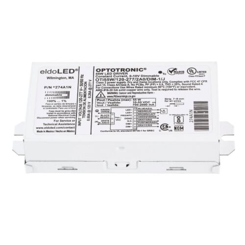 eldoLED *274A1N OPTOTRONIC 55W Constant Current 0-10V Dimmable LED Driver, Programmable Compact OTi55W/120-277/2A0/DIM-1/J (Osram 57356) Top View