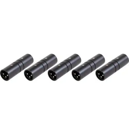 SIRS-E 3 Pin XLR Male to Male Gender Changer Adapter 30023B (Black), for DMX Lighting, Pro Audio and Cables (Pack of 5)