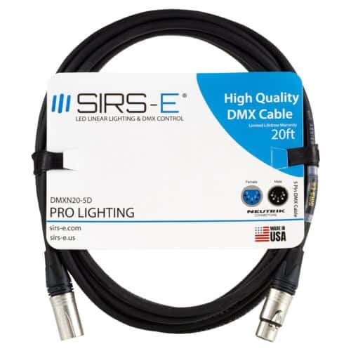 SIRS-E 20ft DMX 5 Pin XLR High Quality Flexible Lighting Cable, Made in USA