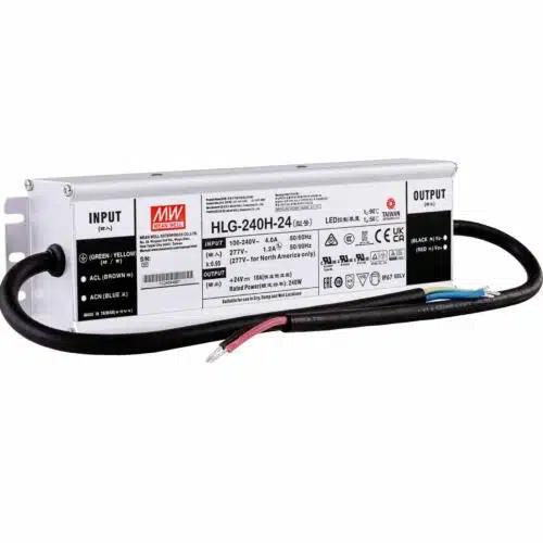 Mean Well HLG-240H-24 240W 24V DC Switching Power Supply / LED Driver - Dual Mode CV + CC Output Side View