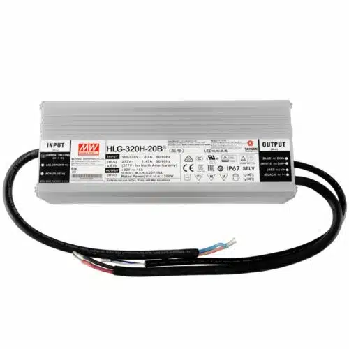 Mean Well HLG-320H-20B 320W 20V DC Switching Power Supply / LED Driver - Dual Mode CV + CC Output, 3 in 1 Dimming Function Top View