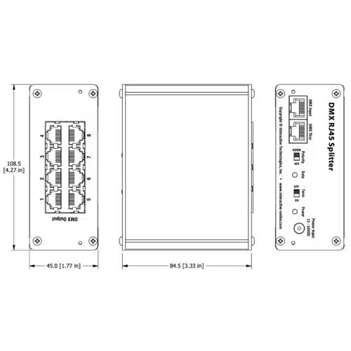 Interactive Technologies IT-SP8R DMX Splitter 8 Way RJ45 Dimensions
