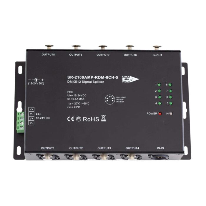 SIRS-E® 8-Way RDM Enabled DMX Splitter – 5-Pin XLR - SIRS-E