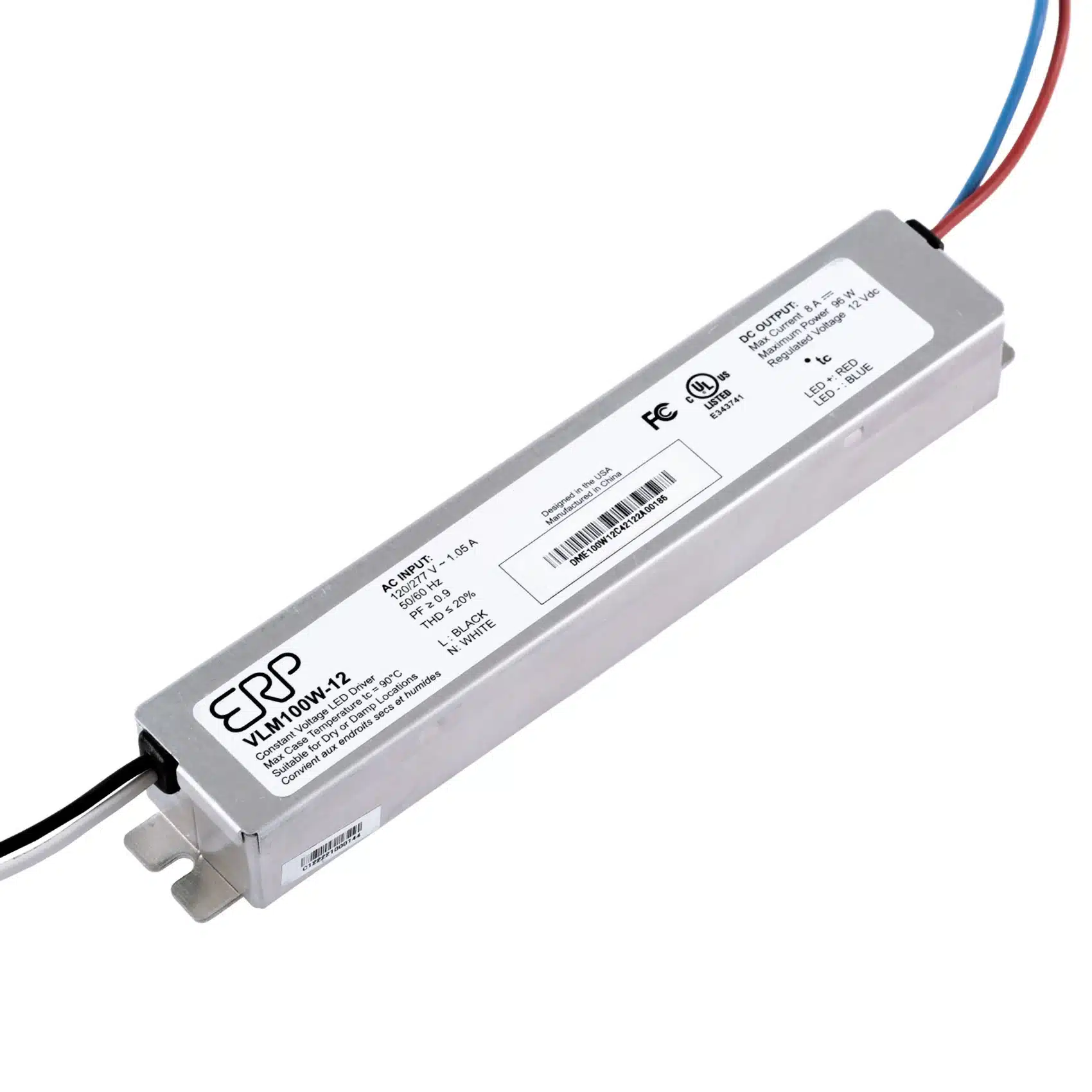 ERP 96W Constant Voltage DC Power Compact LED Driver 12V 8A UL Class P - VLM100-12
