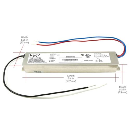 Dimensions ERP VLM100W-24 Constant Voltage DC Power Compact LED Driver 24V 4A 96W UL Class P for LED Lights and Lighting