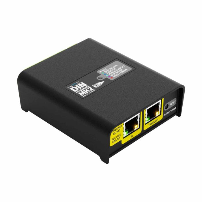 Enttec DIN Ethergate Mk2 POE 71031 2 Universe Bi-Directional Ethernet to Dual DMX RDM Converter, DMX500K Compatible