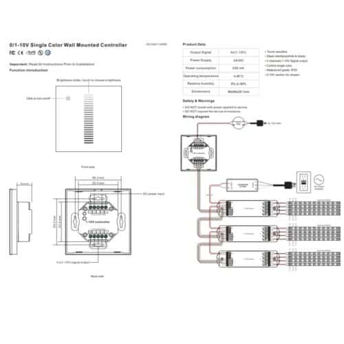 SIRS-E White & Single Color LED Touch 1-10V Wall Mount Controller