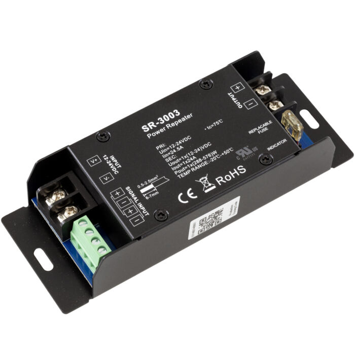 SIRS-E Single Channel Constant Voltage LED Power Repeater 12-24VDC SR-3003