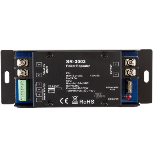 SIRS-E Single Channel Constant Voltage LED Power Repeater 12-24VDC SR-3003