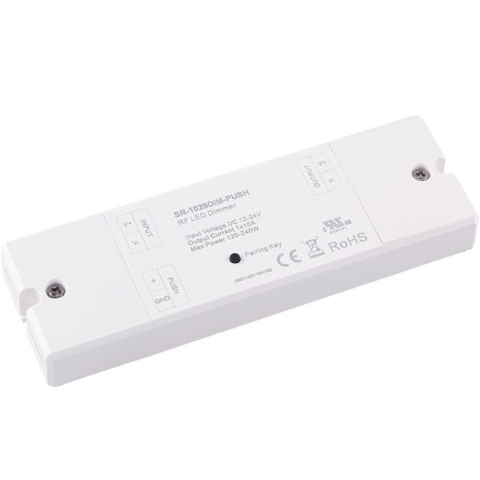 SIRS‑E® SR-1029DIM-PUSH RF LED Dimmer Controller | 12-24V DC | Push Switch & Remote Compatible