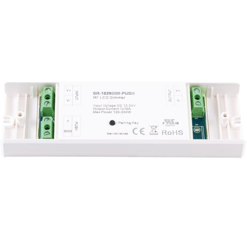 SIRS‑E® SR-1029DIM-PUSH RF LED Dimmer Controller | 12-24V DC | Push Switch & Remote Compatible