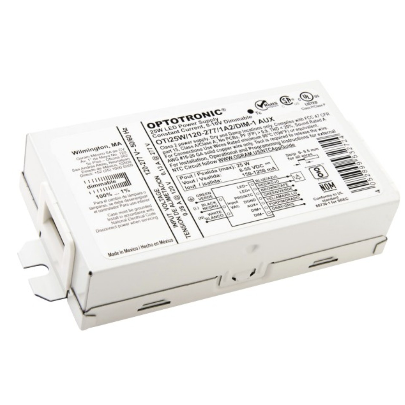 Optotronic OTi 25W 120-277 1A2 DIM-1 AUX Constant Current Dimmable Compact LED Driver (*2743W0 / 57349)